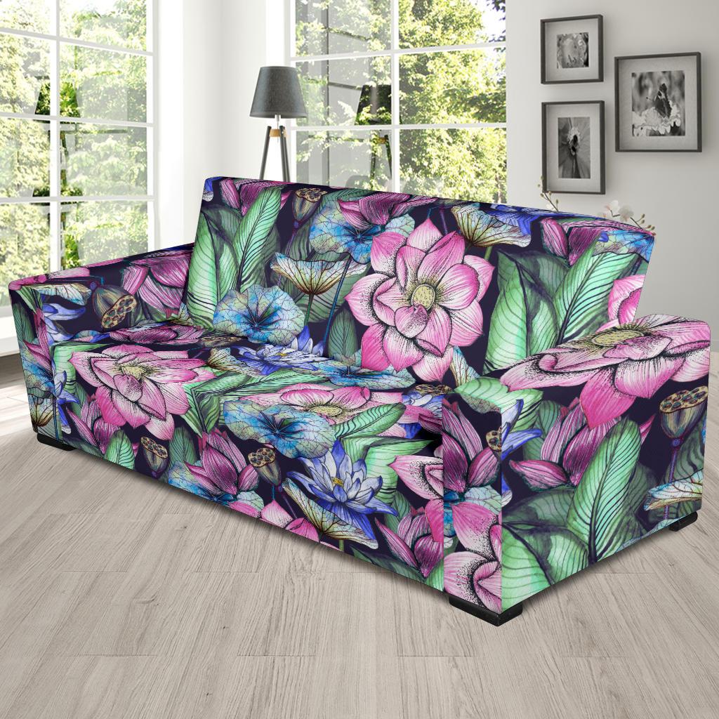 Water Lily Pattern Print Design WL07 Sofa Slipcover-JORJUNE.COM