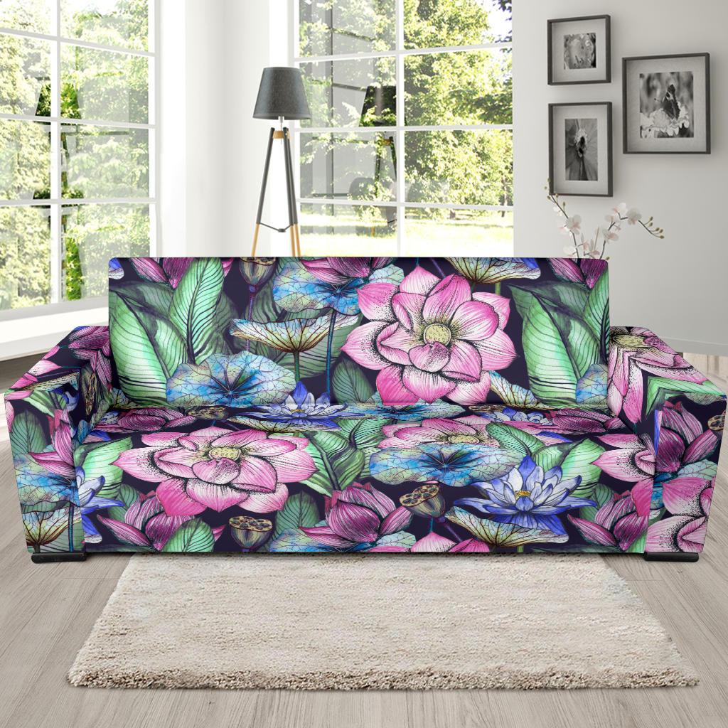Water Lily Pattern Print Design WL07 Sofa Slipcover-JORJUNE.COM