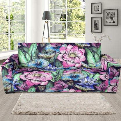 Water Lily Pattern Print Design WL07 Sofa Slipcover-JORJUNE.COM