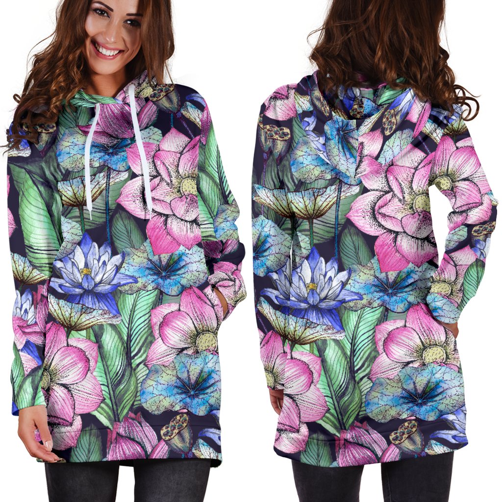 Water Lily Pattern Print Design WL07 Women Hoodie Dress