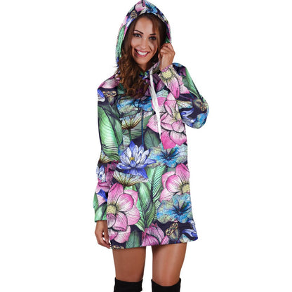 Water Lily Pattern Print Design WL07 Women Hoodie Dress