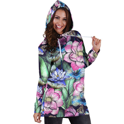 Water Lily Pattern Print Design WL07 Women Hoodie Dress