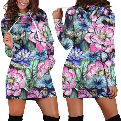 Water Lily Pattern Print Design WL07 Women Hoodie Dress