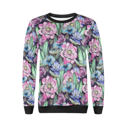 Water Lily Pattern Print Design WL07 Women Long Sleeve Sweatshirt-JorJune