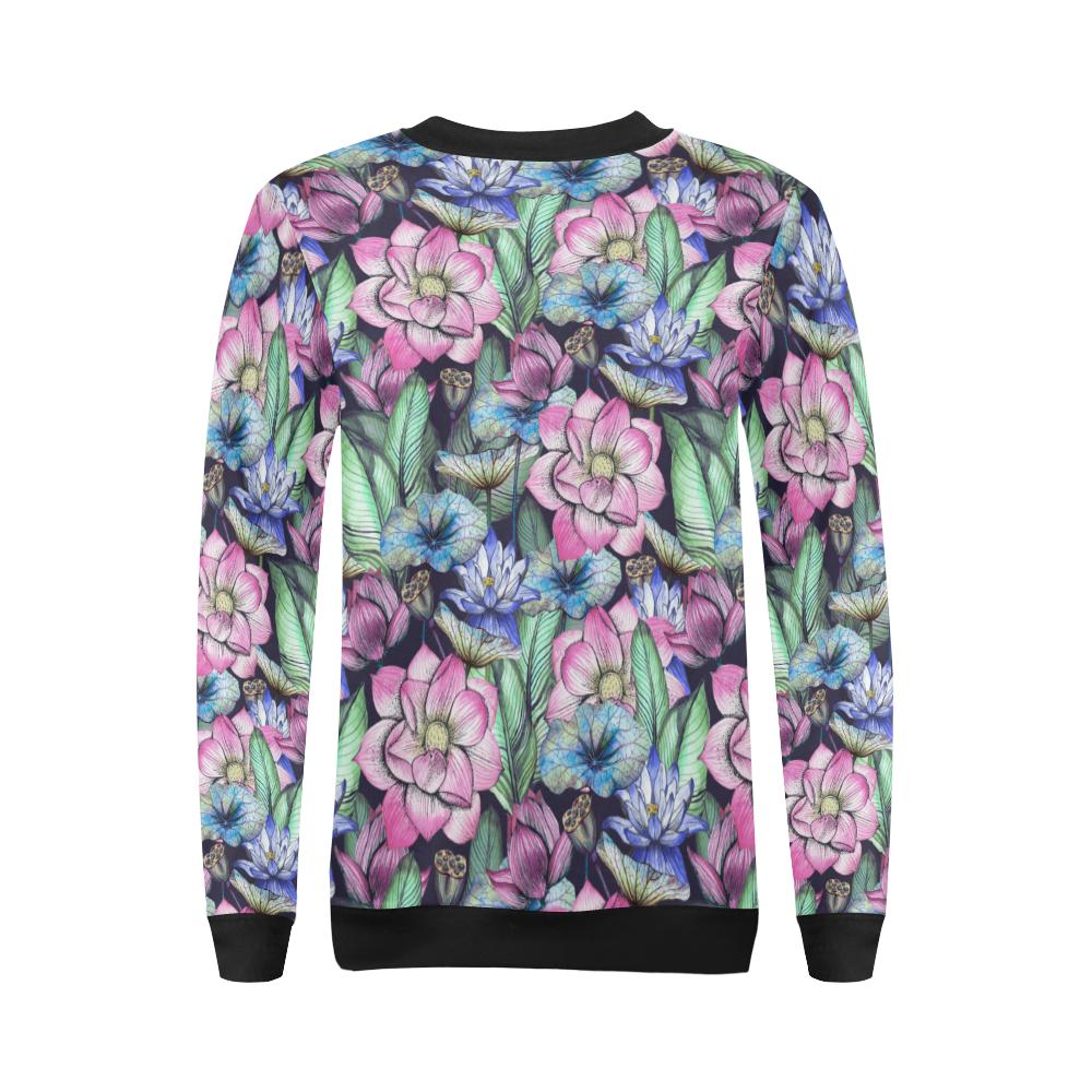 Water Lily Pattern Print Design WL07 Women Long Sleeve Sweatshirt-JorJune