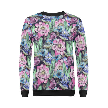Water Lily Pattern Print Design WL07 Women Long Sleeve Sweatshirt-JorJune