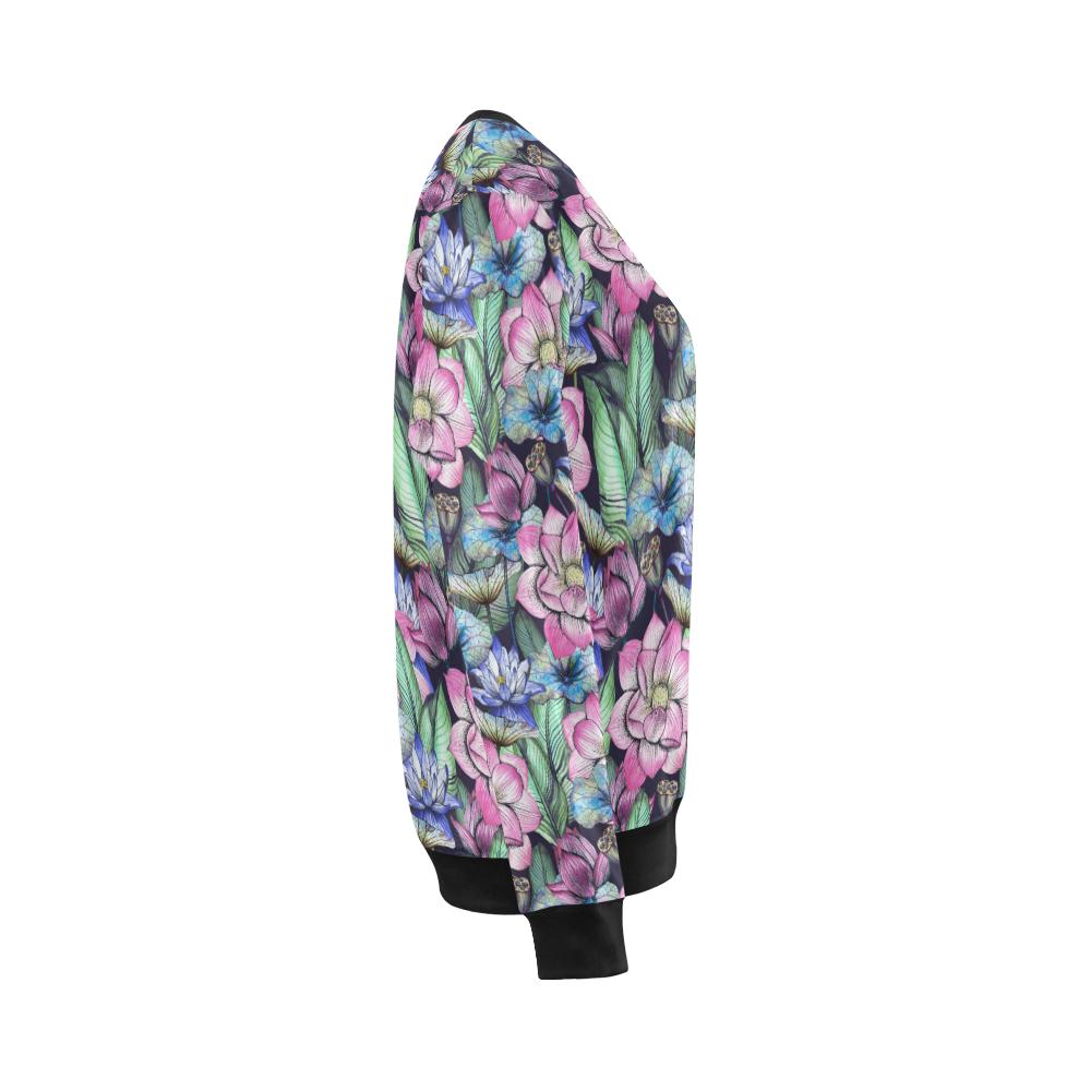 Water Lily Pattern Print Design WL07 Women Long Sleeve Sweatshirt-JorJune