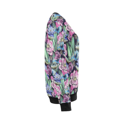 Water Lily Pattern Print Design WL07 Women Long Sleeve Sweatshirt-JorJune