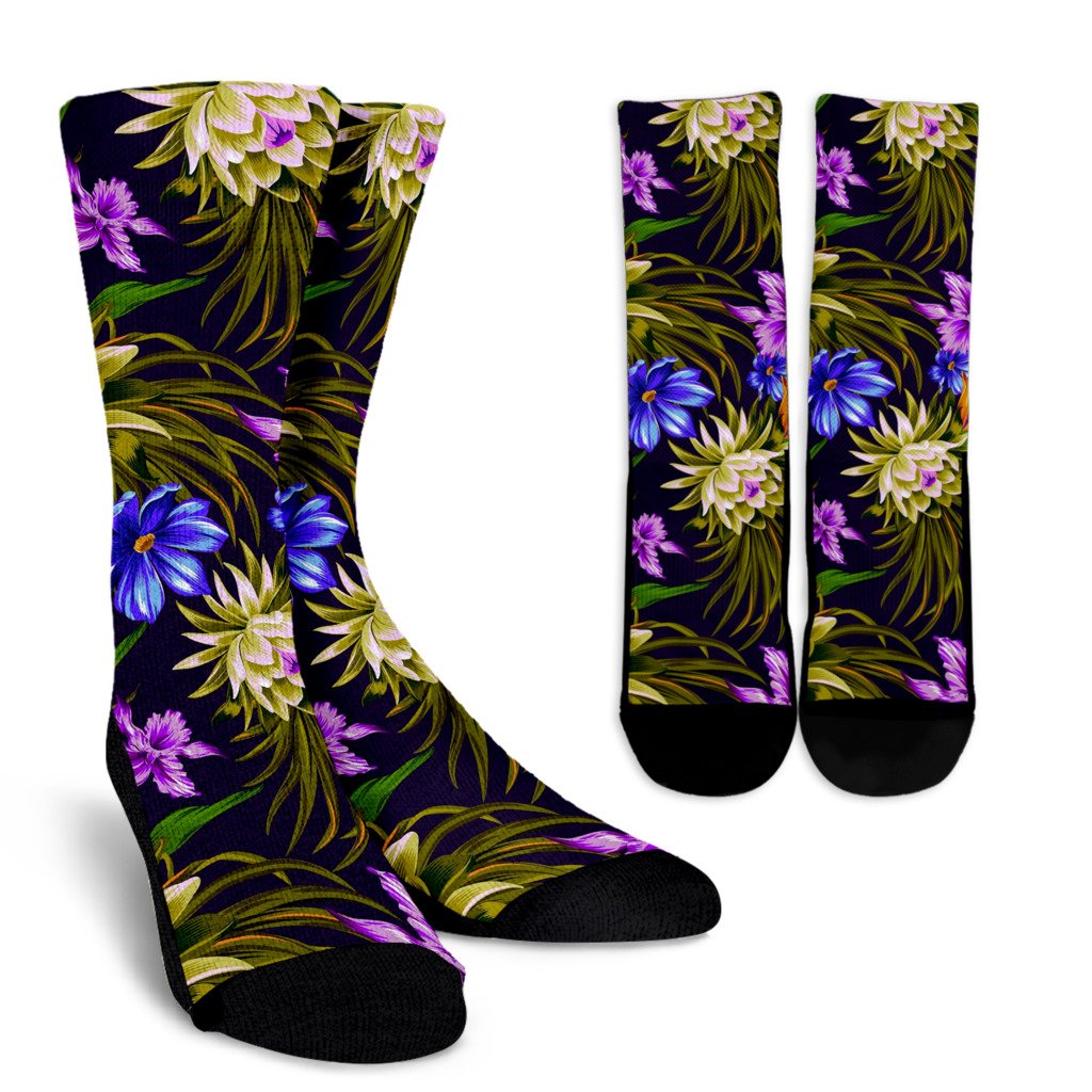 Water Lily Pattern Print Design WL08 Crew Socks-JORJUNE.COM