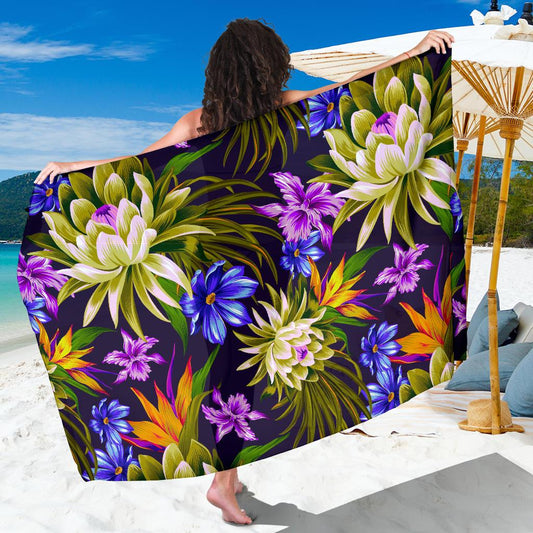 Water Lily Pattern Print Design WL08 Sarong Pareo Wrap-JORJUNE.COM