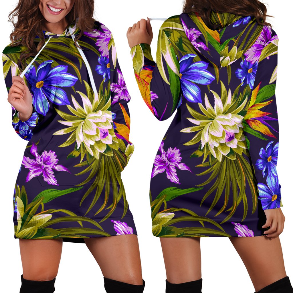 Water Lily Pattern Print Design WL08 Women Hoodie Dress