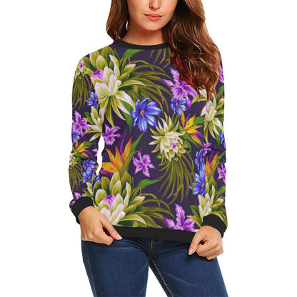 Water Lily Pattern Print Design WL08 Women Long Sleeve Sweatshirt-JorJune
