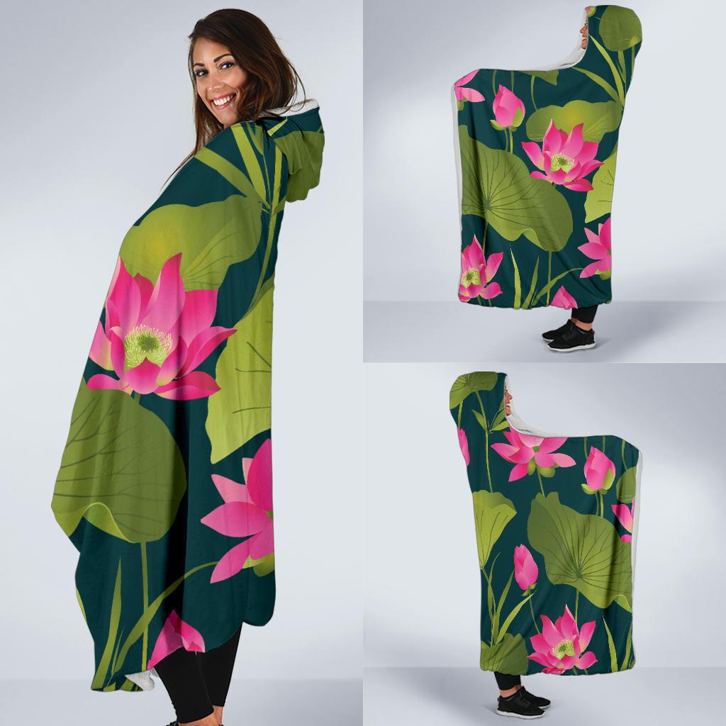 Water Lily Pattern Print Design WL09 Hooded Blanket-JORJUNE.COM