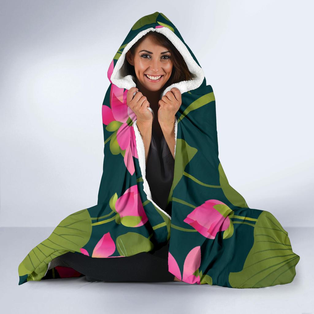 Water Lily Pattern Print Design WL09 Hooded Blanket-JORJUNE.COM