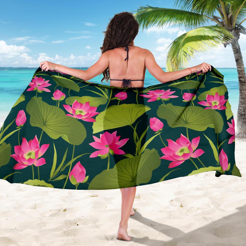 Water Lily Pattern Print Design WL09 Sarong Pareo Wrap-JORJUNE.COM