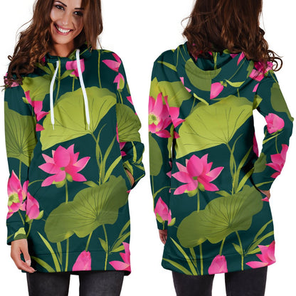 Water Lily Pattern Print Design WL09 Women Hoodie Dress