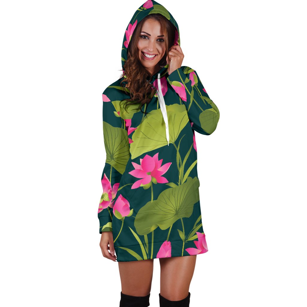 Water Lily Pattern Print Design WL09 Women Hoodie Dress