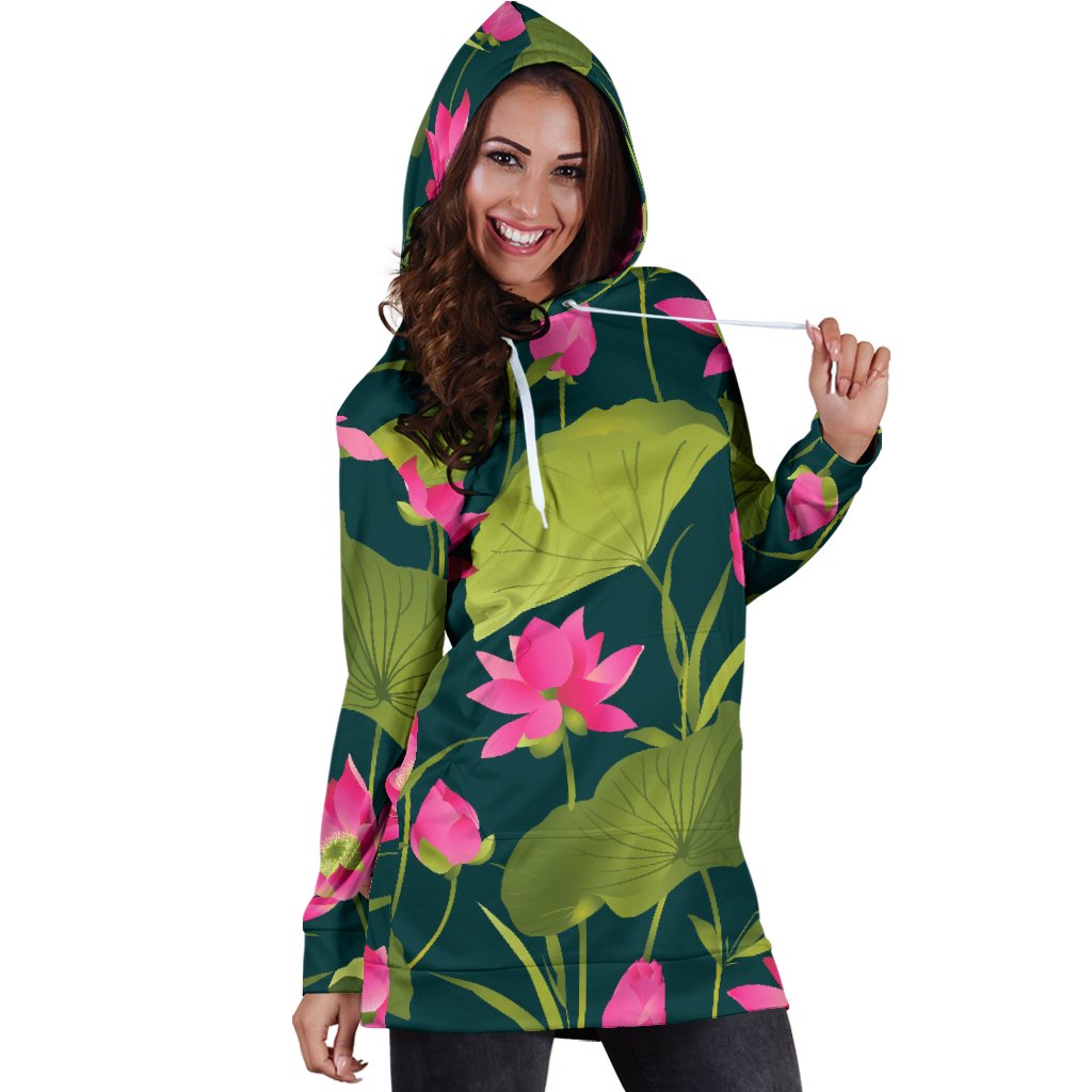 Water Lily Pattern Print Design WL09 Women Hoodie Dress