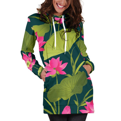 Water Lily Pattern Print Design WL09 Women Hoodie Dress