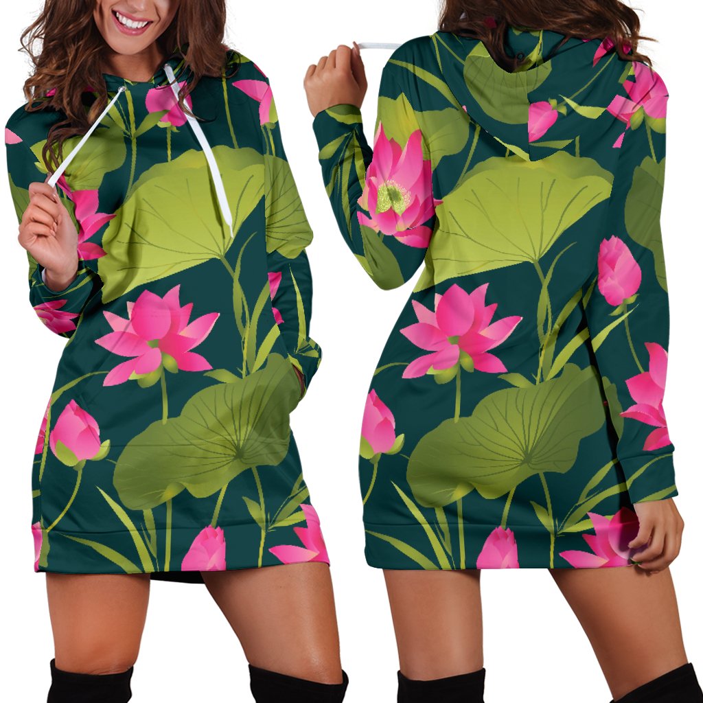 Water Lily Pattern Print Design WL09 Women Hoodie Dress