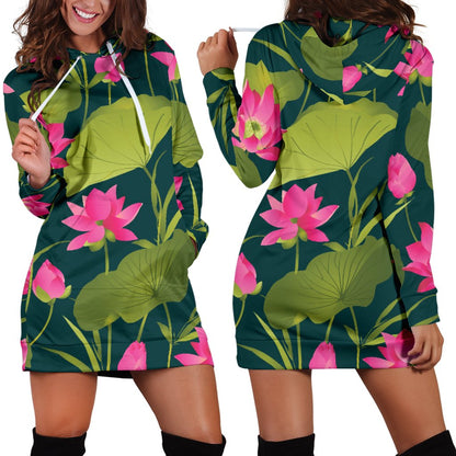 Water Lily Pattern Print Design WL09 Women Hoodie Dress