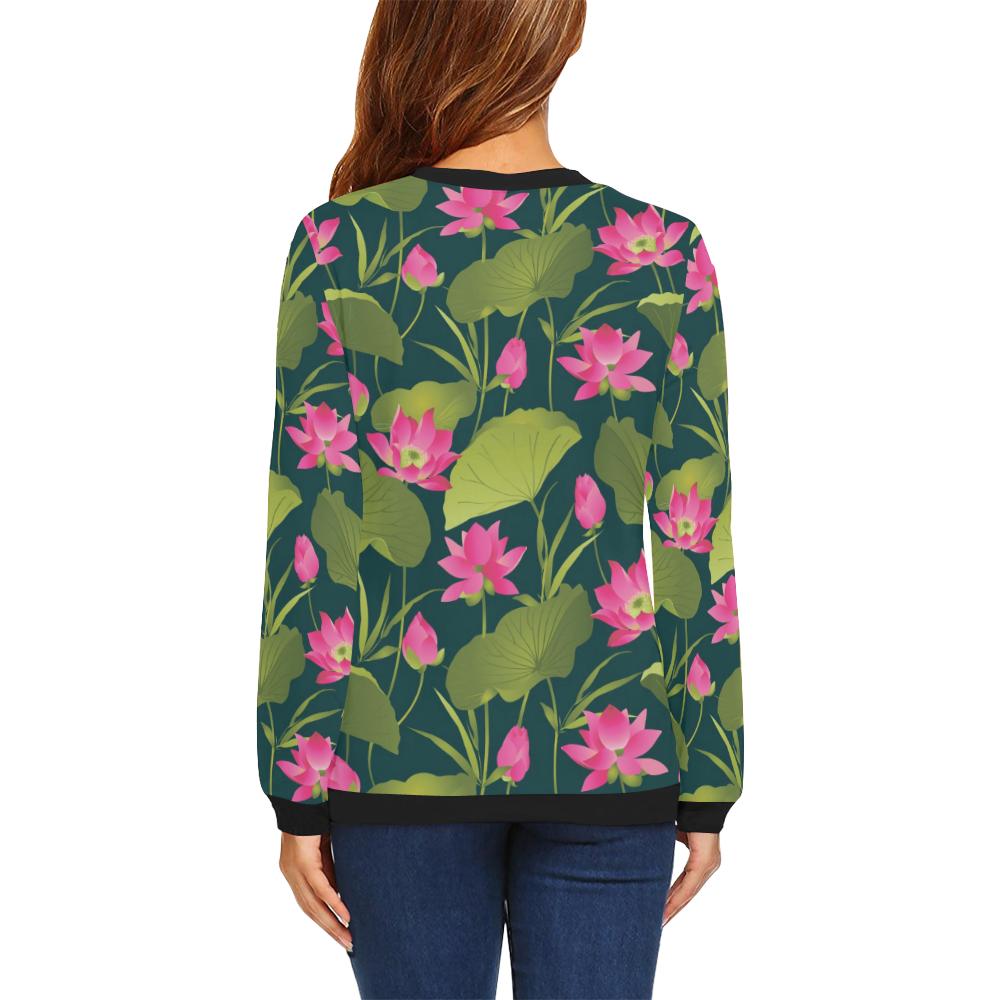 Water Lily Pattern Print Design WL09 Women Long Sleeve Sweatshirt-JorJune