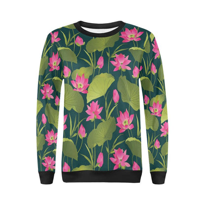 Water Lily Pattern Print Design WL09 Women Long Sleeve Sweatshirt-JorJune