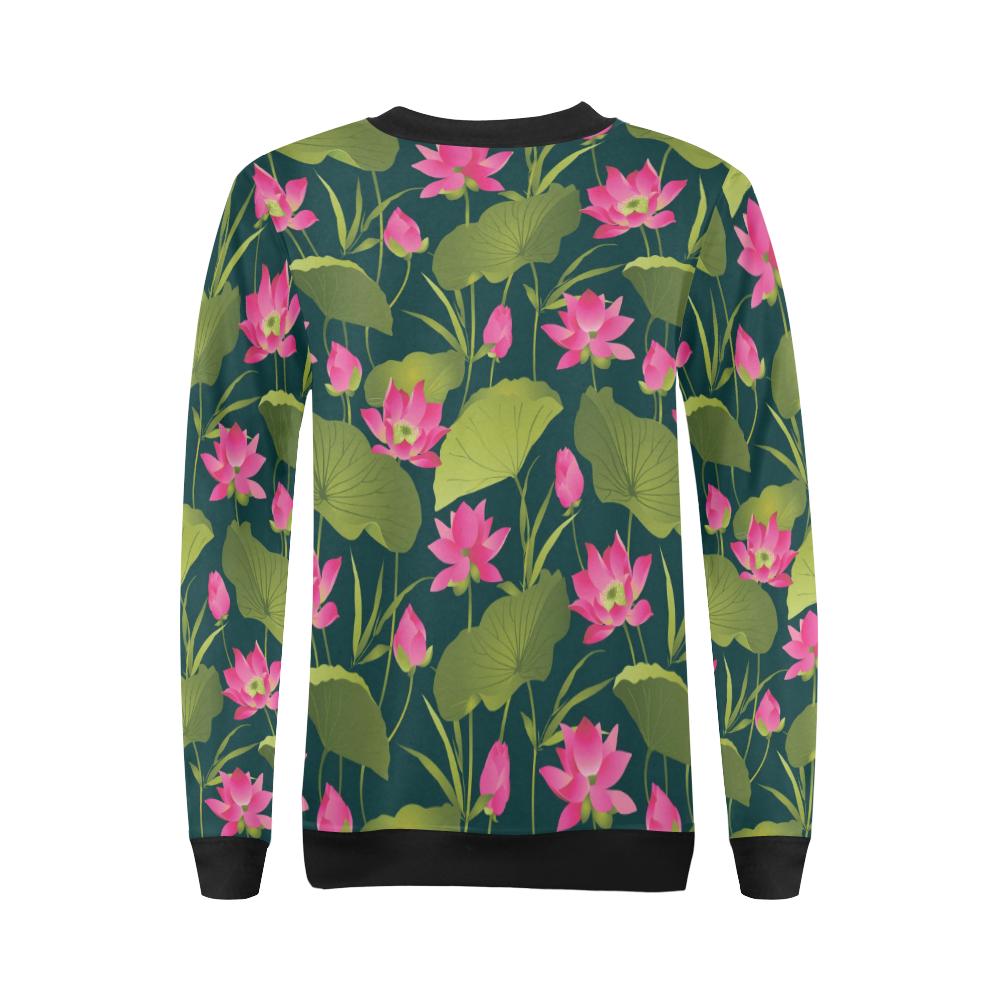 Water Lily Pattern Print Design WL09 Women Long Sleeve Sweatshirt-JorJune