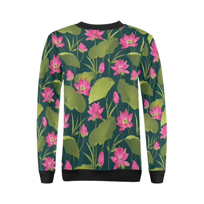 Water Lily Pattern Print Design WL09 Women Long Sleeve Sweatshirt-JorJune