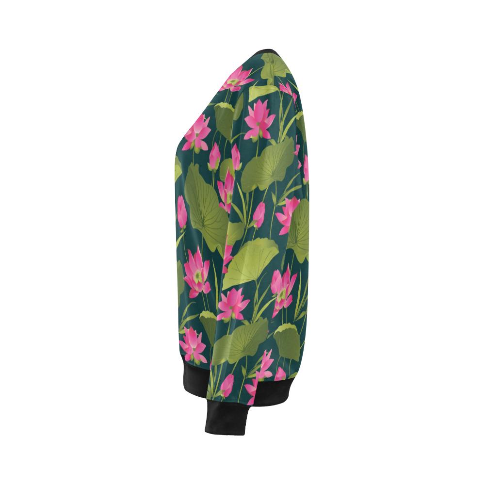 Water Lily Pattern Print Design WL09 Women Long Sleeve Sweatshirt-JorJune