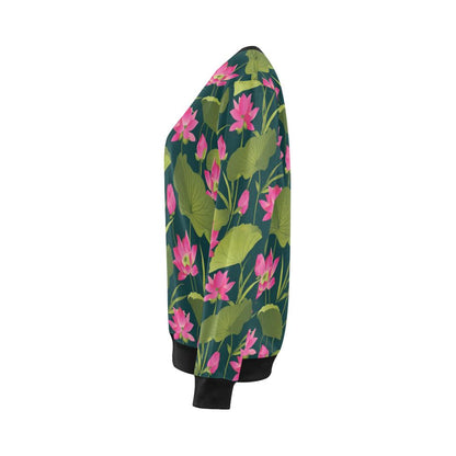 Water Lily Pattern Print Design WL09 Women Long Sleeve Sweatshirt-JorJune