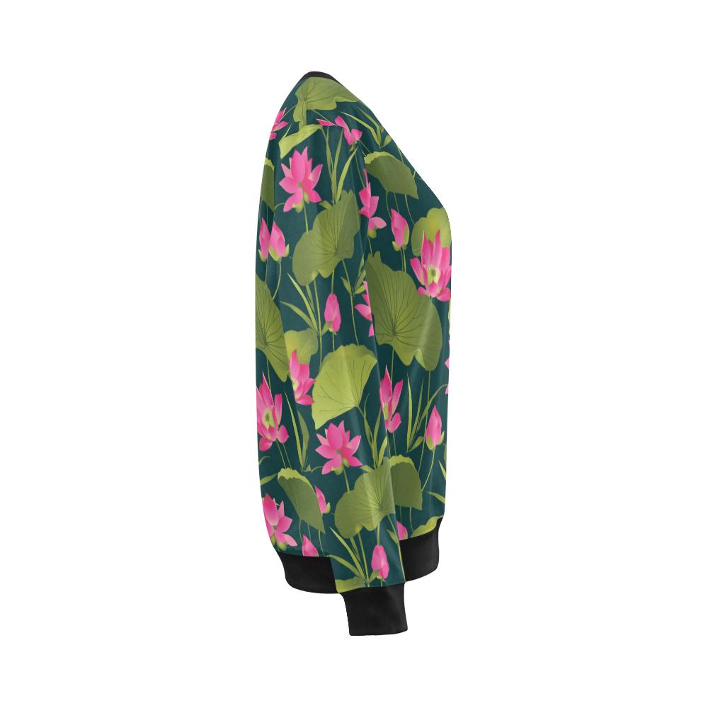 Water Lily Pattern Print Design WL09 Women Long Sleeve Sweatshirt-JorJune