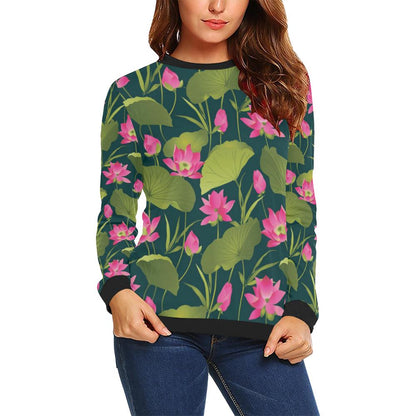 Water Lily Pattern Print Design WL09 Women Long Sleeve Sweatshirt-JorJune