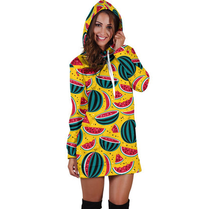 Watermelon Pattern Print Design WM02 Women Hoodie Dress