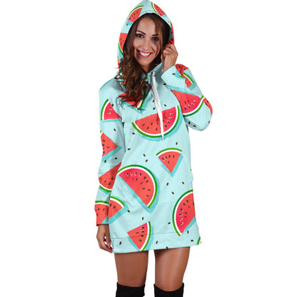 Watermelon Pattern Print Design WM03 Women Hoodie Dress