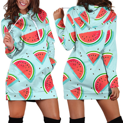 Watermelon Pattern Print Design WM03 Women Hoodie Dress