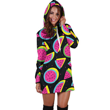 Watermelon Pattern Print Design WM07 Women Hoodie Dress