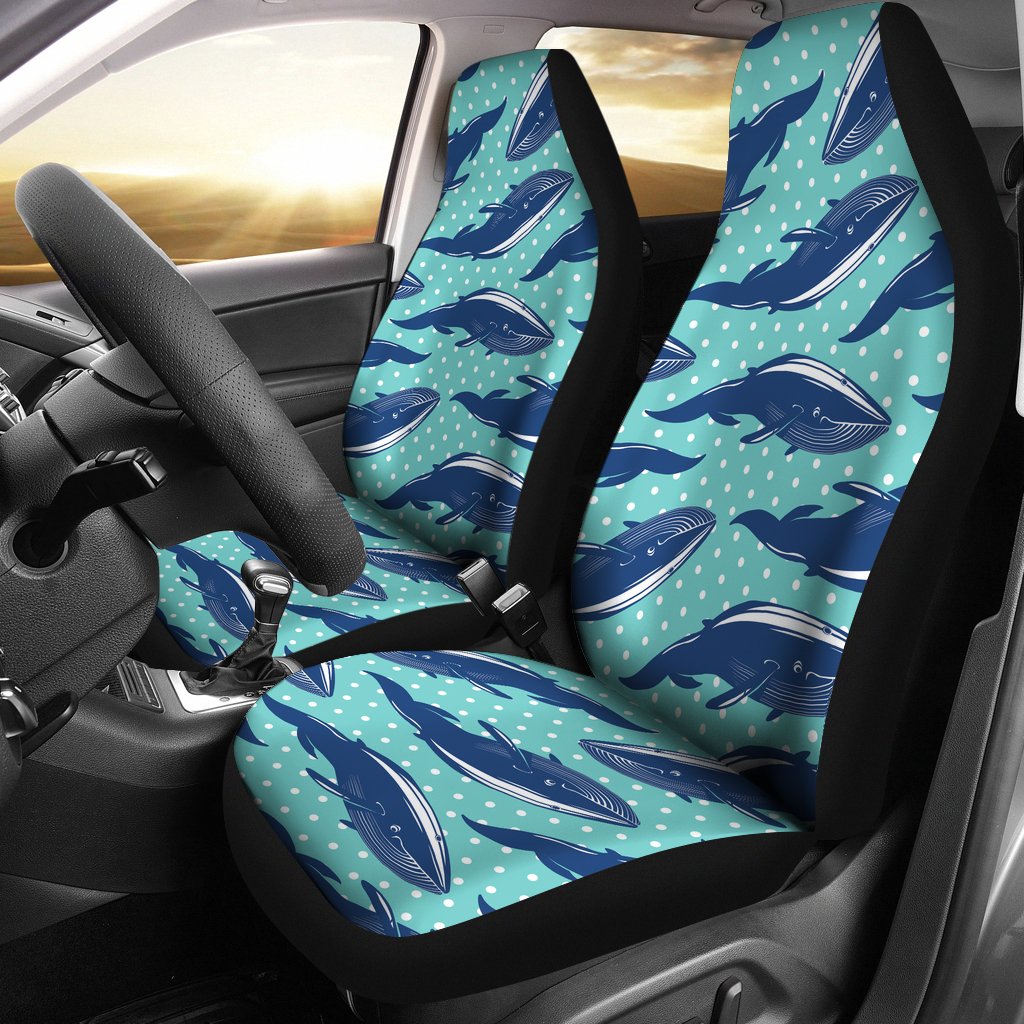 Whale Polka Dot Design Themed Print Universal Fit Car Seat Covers-JorJune