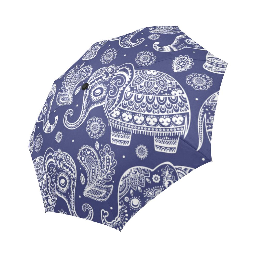 White Elephant Mandala Automatic Foldable Umbrella