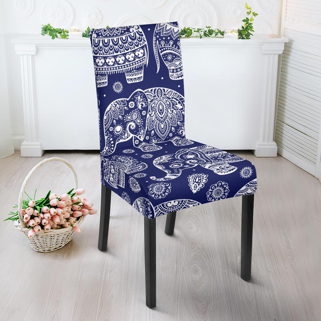 White Elephant Mandala Dining Chair Slipcover-JORJUNE.COM