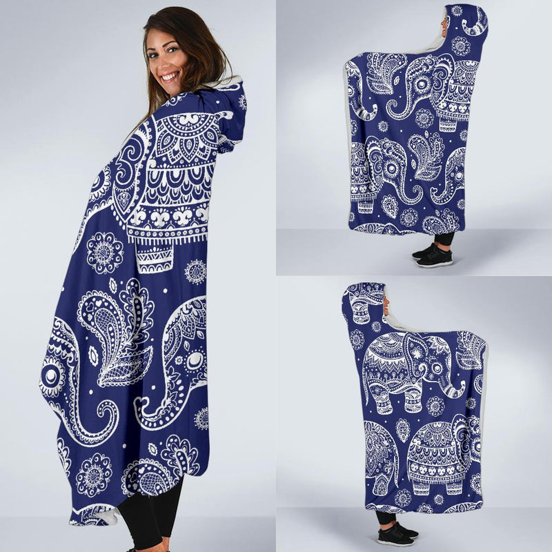 White Elephant Mandala Hooded Blanket-JORJUNE.COM