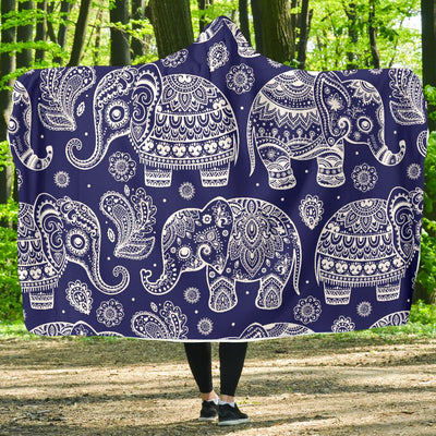 White Elephant Mandala Hooded Blanket-JORJUNE.COM