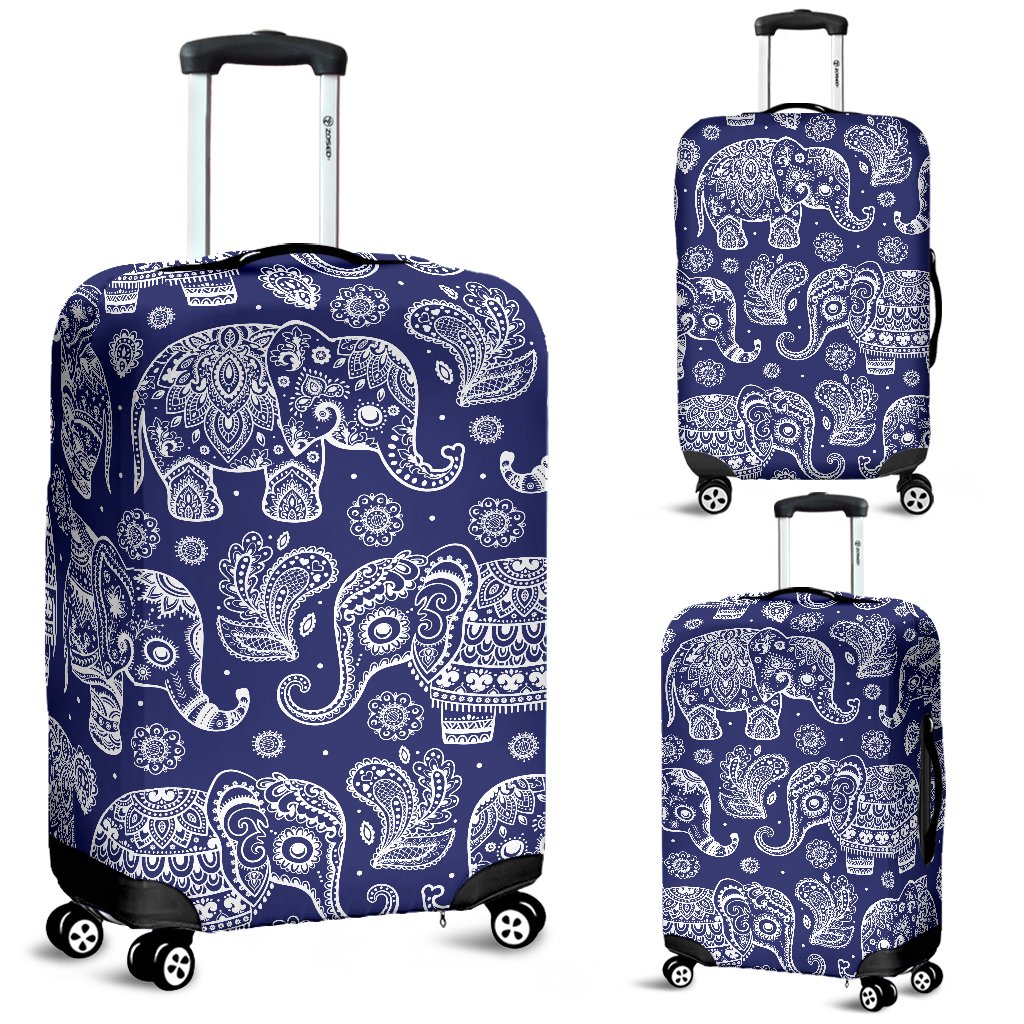 White Elephant Mandala Luggage Cover Protector