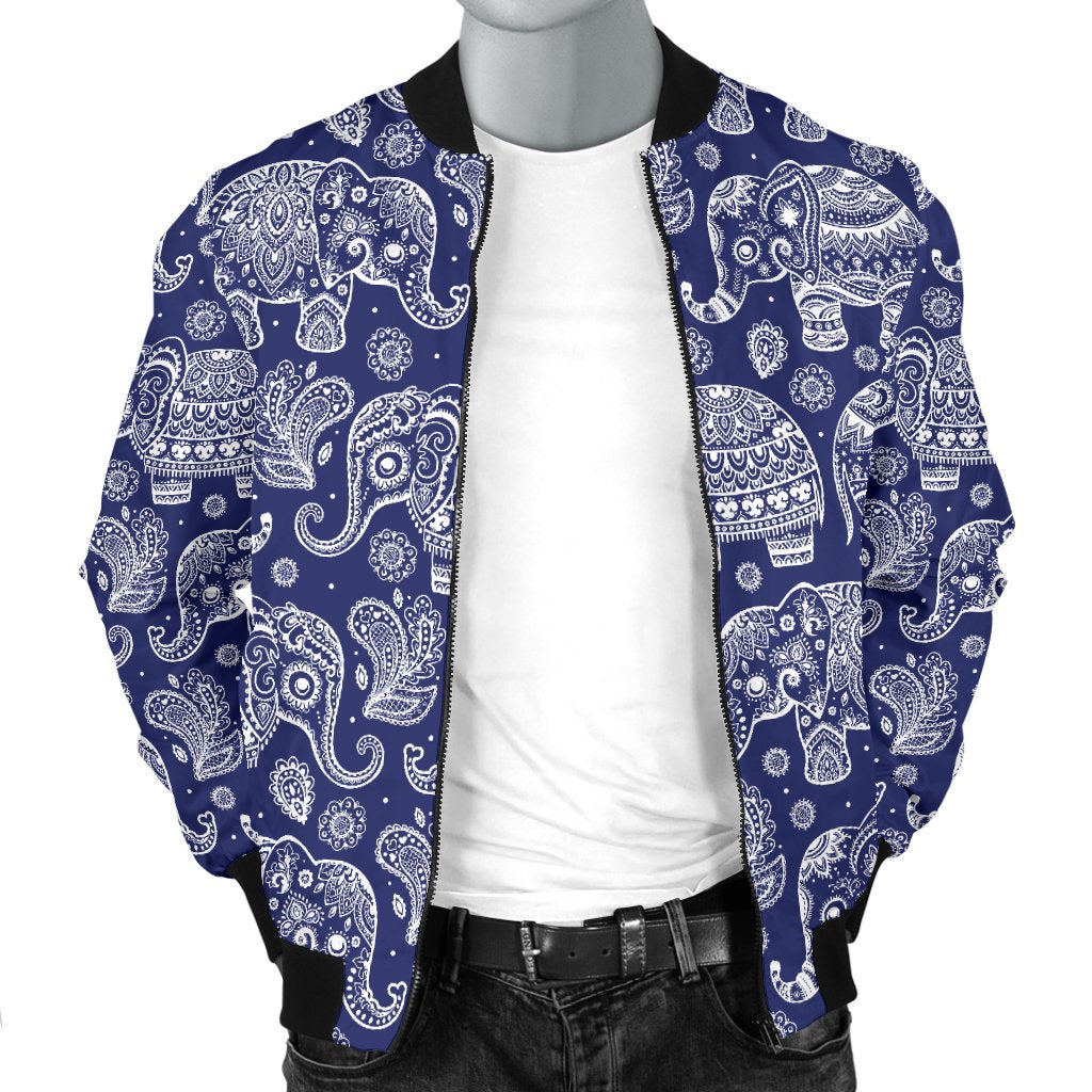 White Elephant Mandala Men Casual Bomber Jacket