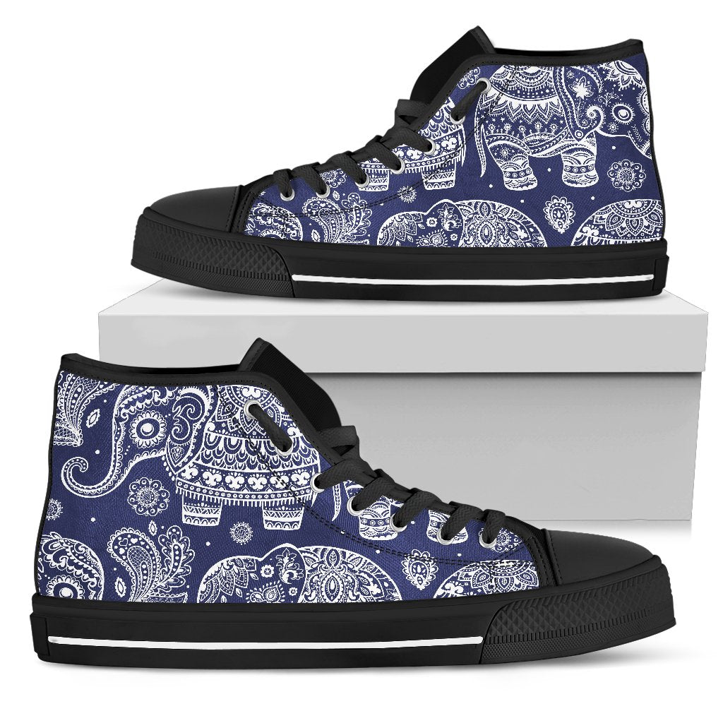 White Elephant Mandala Men High Top Shoes