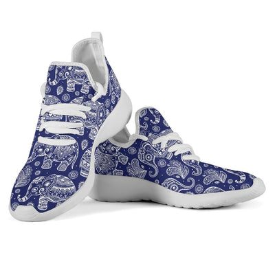 White Elephant Mandala Mesh Knit Sneakers Shoes