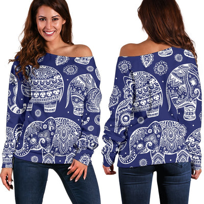 White Elephant Mandala Off Shoulder Sweatshirt