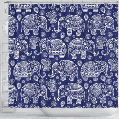 White Elephant Mandala Shower Curtain