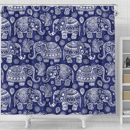 White Elephant Mandala Shower Curtain