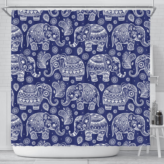 White Elephant Mandala Shower Curtain